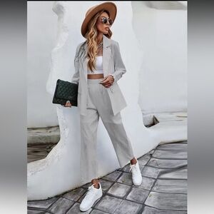 Shein linen like 2 piece summer suit, sz L